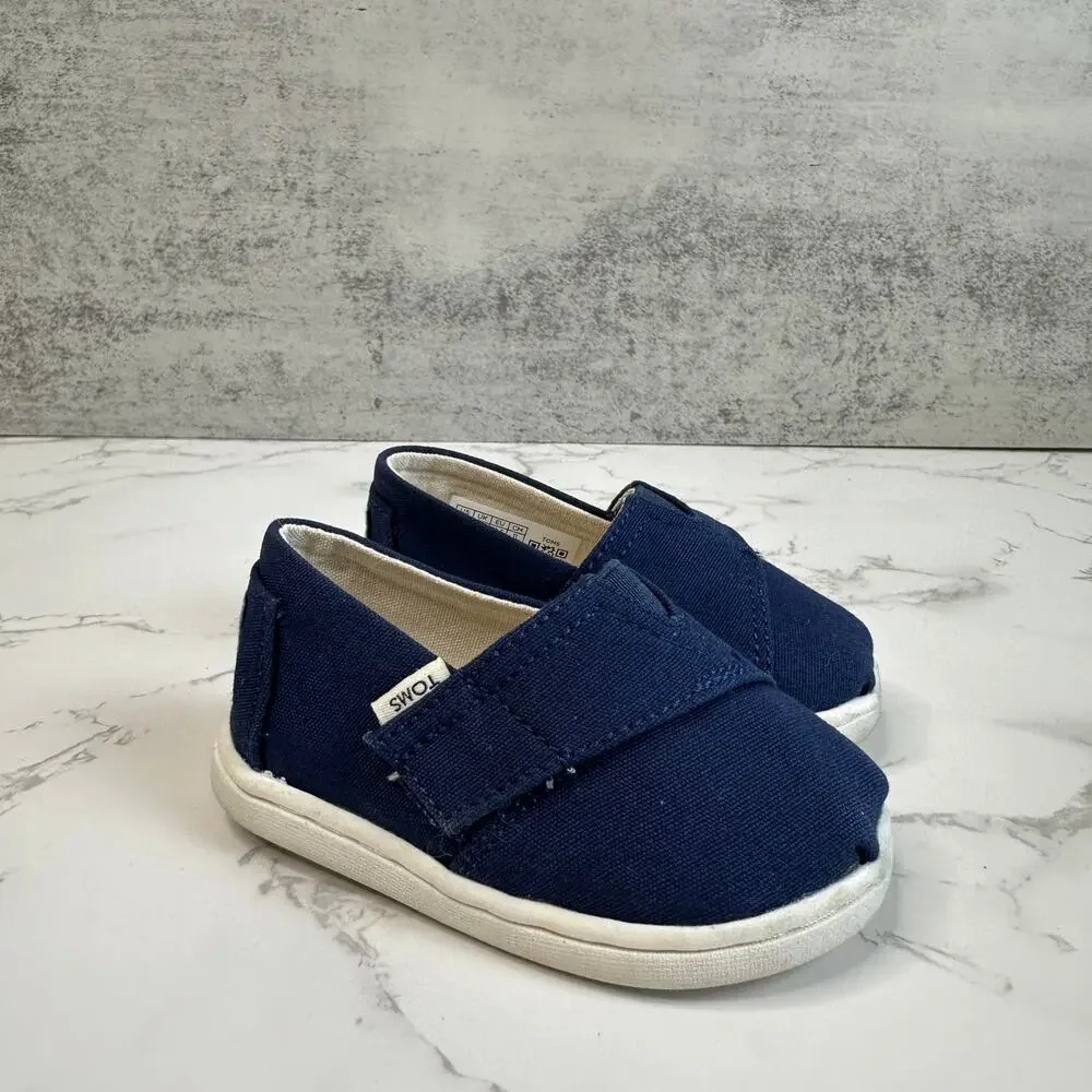 Toms Classic Shoes Navy Blue Baby Boy Sz 4 Canvas Low Top Flat Casual Play Wear
